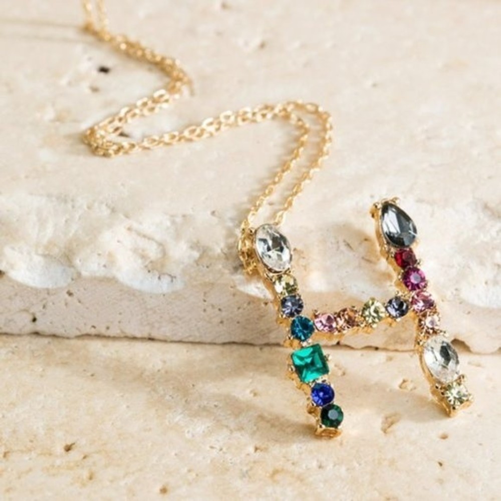 Multicolored Rhinestone Initial Necklace - Picture 8 of 16